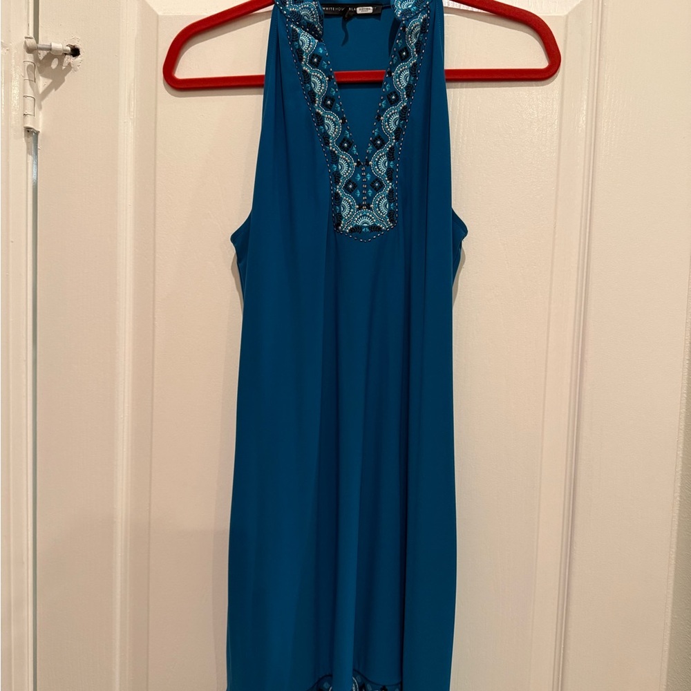 White House Black Market Teal Beaded Halter Dress